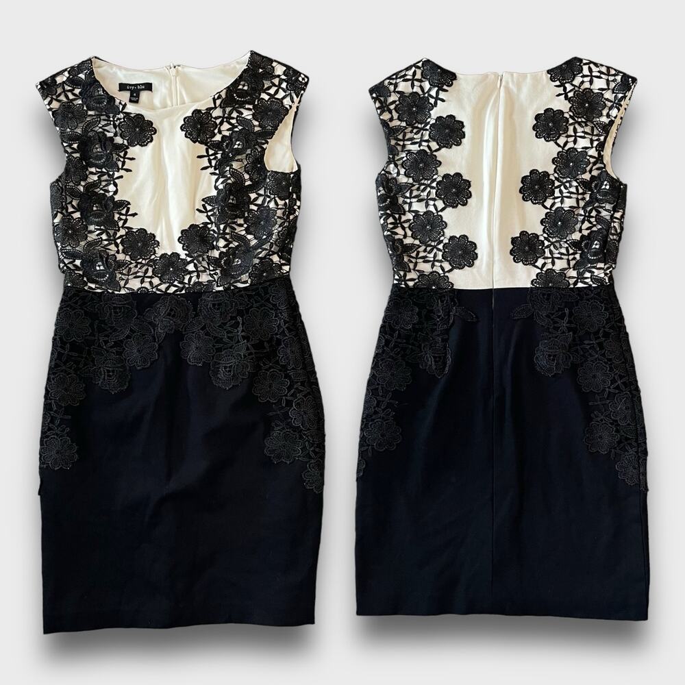 BLUE IVY SEXY LACE COLORBLOCK BODYCON DRESS WHITE BLACK SMALL 4